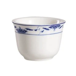 CAC China 103-55 Blue Lotus 5 Oz. Bone White Porcelain Sake Cup With Blue Rim Decor - 72/Case