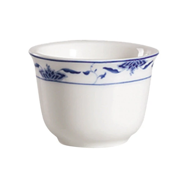CAC China 103-55 Blue Lotus 5 Oz. Bone White Porcelain Sake Cup With Blue Rim Decor - 72/Case