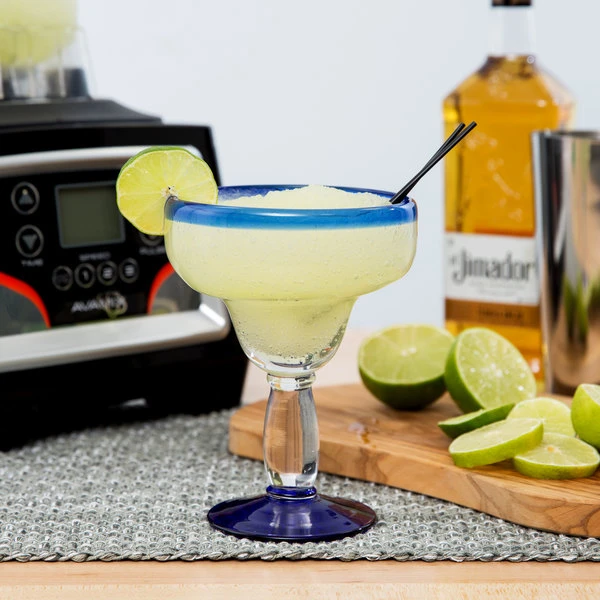 Libbey 92315 Aruba 16 Oz. Margarita Glass With Cobalt Blue Rim And Base - 12/Case