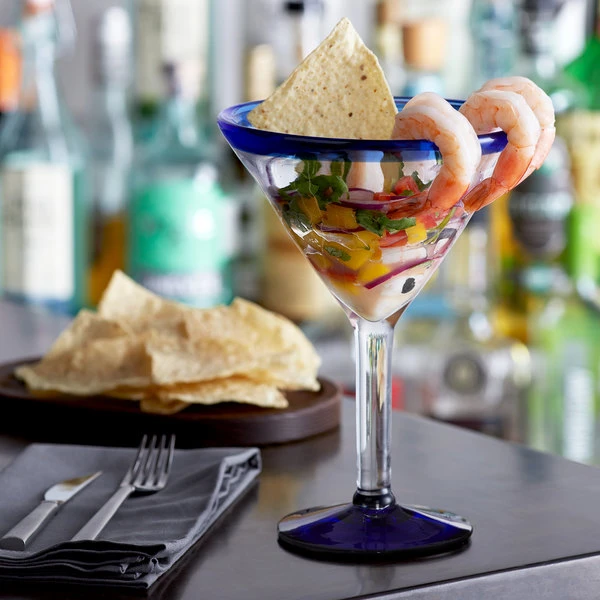 Acopa Tropic 24 Oz. Martini Glass With Blue Rim And Base - 12/Case - Image 4