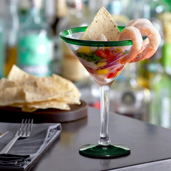 Acopa Tropic 15 Oz. Martini Glass With Green Rim And Base - 12/Case - Image 3