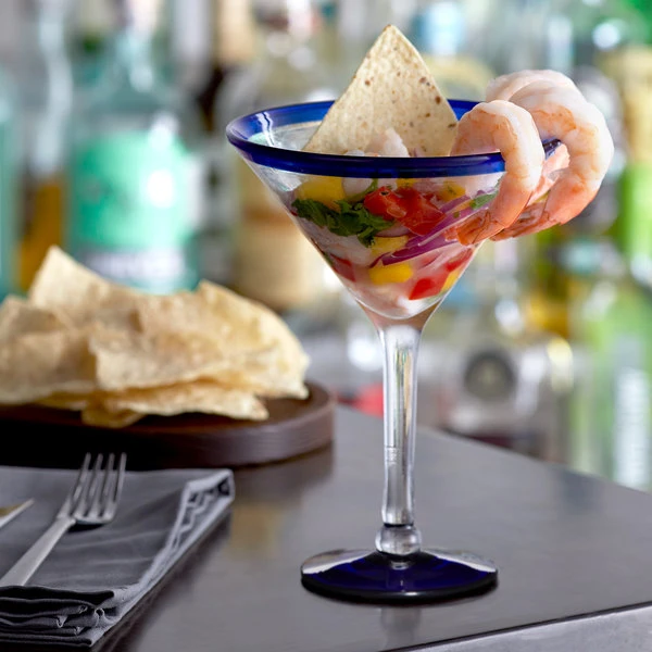 Acopa Tropic 15 Oz. Martini Glass With Blue Rim And Base - 12/Case - Image 4