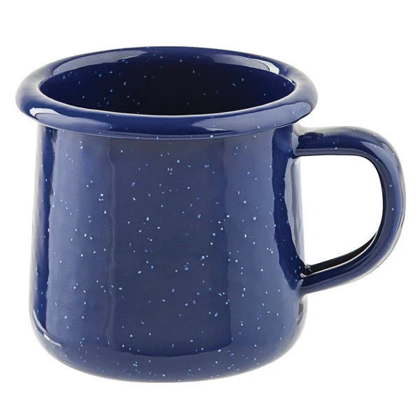 Tablecraft 10154 Enamelware 6 Oz. Blue Rolled Rim Mug With Speckles