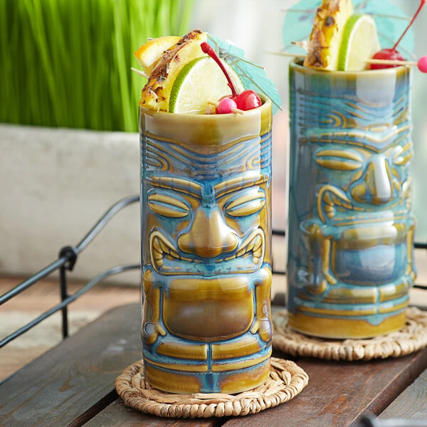 Tuxton GZ5-160 Peacock 16 Oz. Ceramic Tiki Mug - 12/Pack