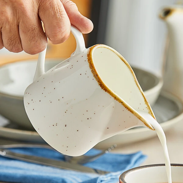 Acopa Keystone 10 Oz. Vanilla Bean Stoneware Creamer - 12/Case