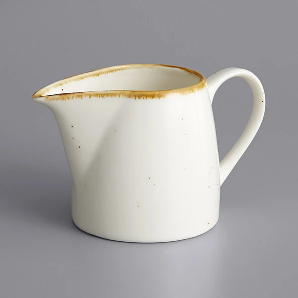 Acopa Keystone 10 Oz. Vanilla Bean Stoneware Creamer - 2/Pack - Image 2