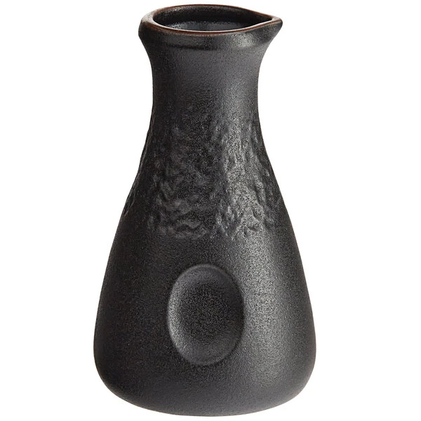 Acopa Heika 8.5 Oz. Black Matte Textured Stoneware Sake Bottle - 12/Case - Image 2