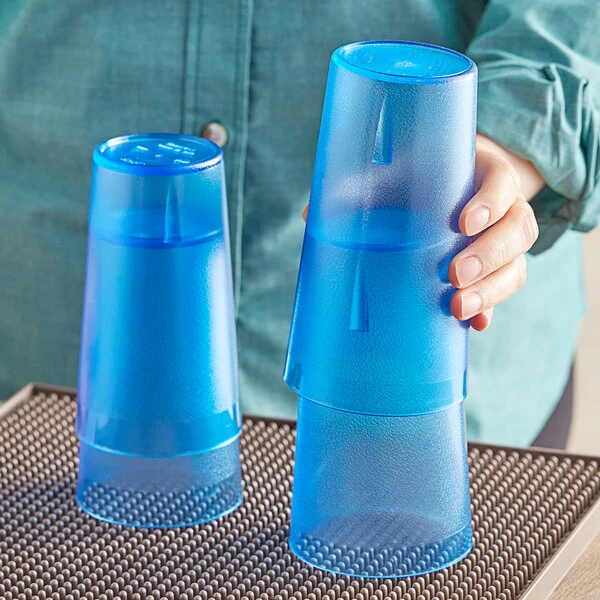 Choice 16 Oz. Blue SAN Plastic Pebbled Tumbler - 12/Pack - Image 3
