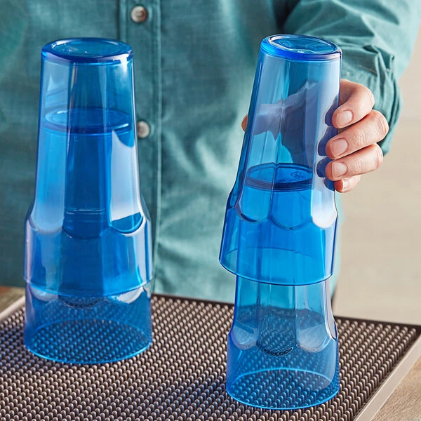 Choice 14 Oz. Blue SAN Plastic Paneled Tumbler - 12/Pack - Image 3