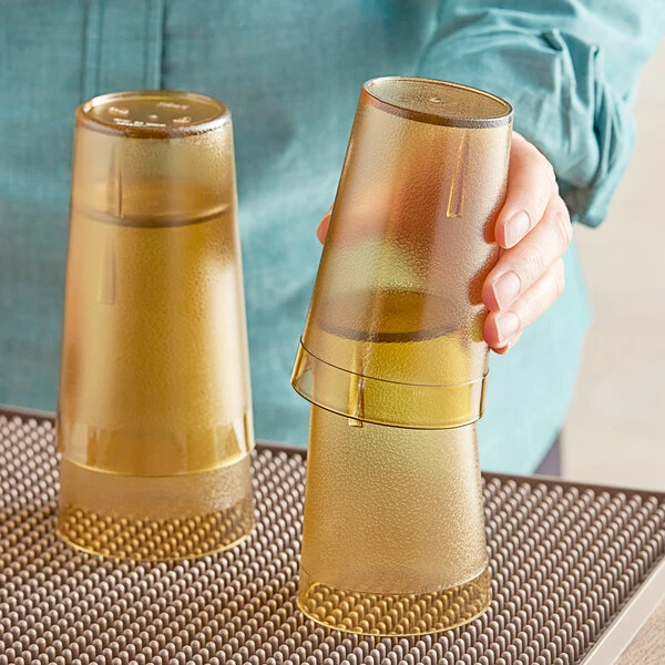 Choice 9 Oz. Amber SAN Plastic Pebbled Tumbler - 12/Pack - Image 3