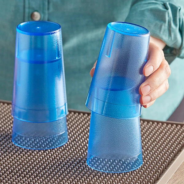 Choice 8 Oz. Blue SAN Plastic Pebbled Tumbler - 12/Pack - Image 3