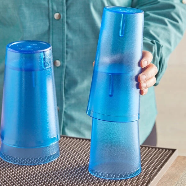 Choice 24 Oz. Blue SAN Plastic Pebbled Tumbler - 12/Pack - Image 3