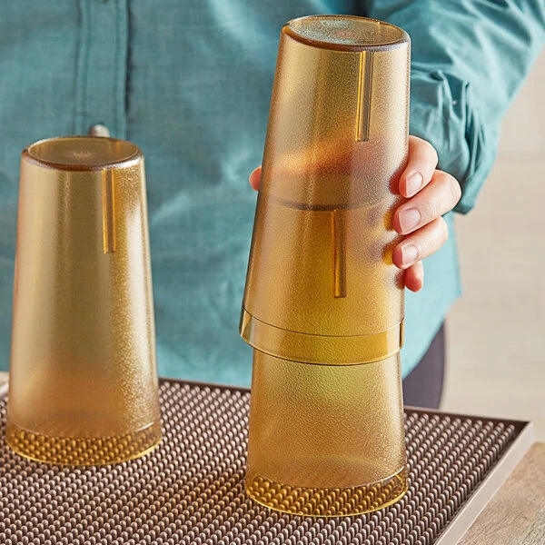 Choice 20 Oz. Amber SAN Plastic Pebbled Tumbler - 12/Pack - Image 3