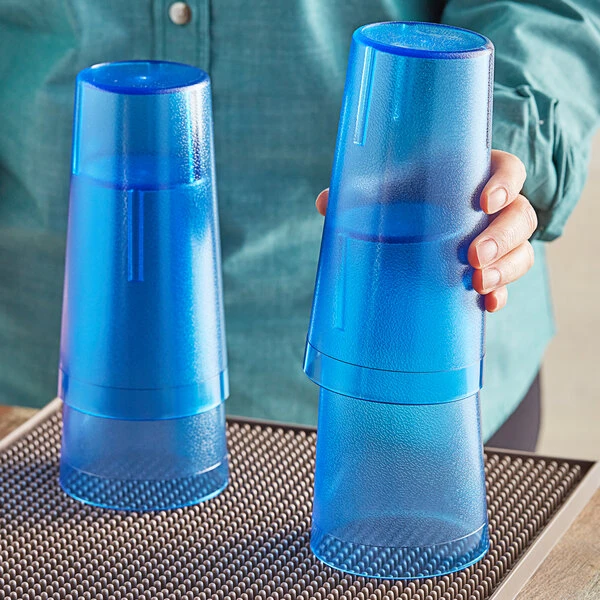 Choice 20 Oz. Blue SAN Plastic Pebbled Tumbler - 12/Pack - Image 3