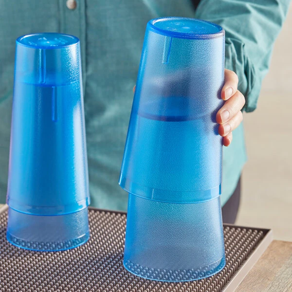 Choice 32 Oz. Blue SAN Plastic Pebbled Tumbler - 12/Pack - Image 3