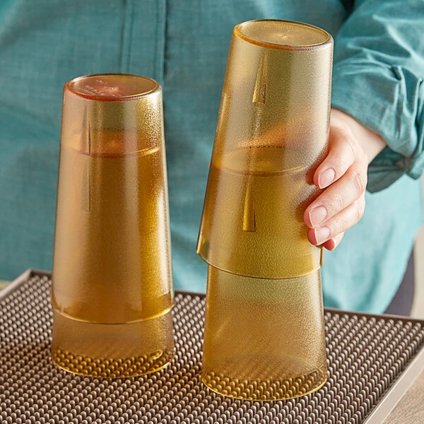 Choice 16 Oz. Amber SAN Plastic Pebbled Tumbler - 12/Pack - Image 3