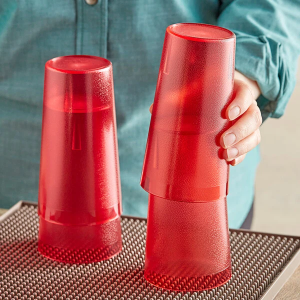 Choice 16 Oz. Red SAN Plastic Pebbled Tumbler - 12/Pack - Image 3