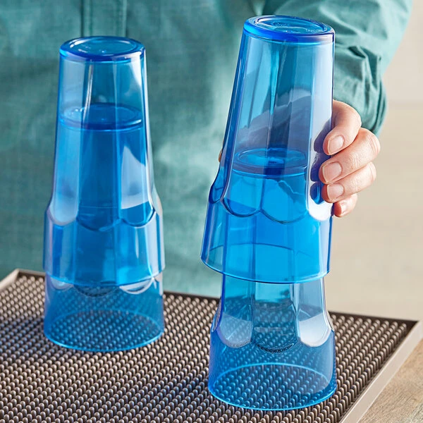 Choice 16 Oz. Blue SAN Plastic Paneled Tumbler - 12/Pack - Image 3