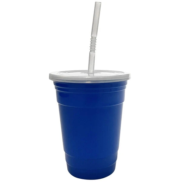 GET Enterprises GET To-Go 16 Oz. Blue Plastic Reusable Tumbler, Lid, And Straw Set - 24/Case