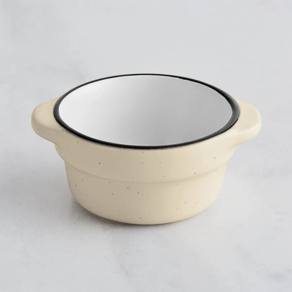 Acopa Embers 2.5 Oz. Cream White Matte Stoneware Sauce Cup - 36/Case - Image 2