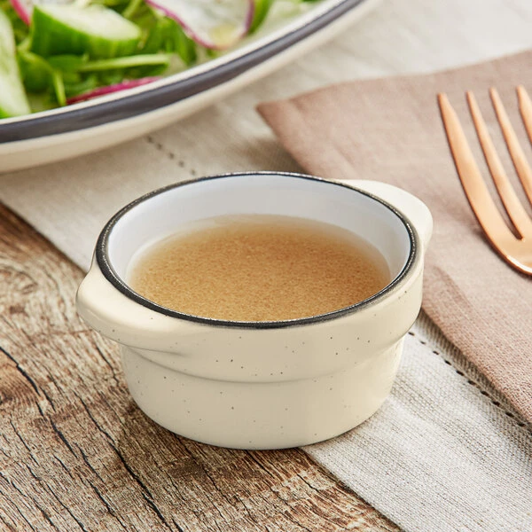 Acopa Embers 2.5 Oz. Cream White Matte Stoneware Sauce Cup - 36/Case