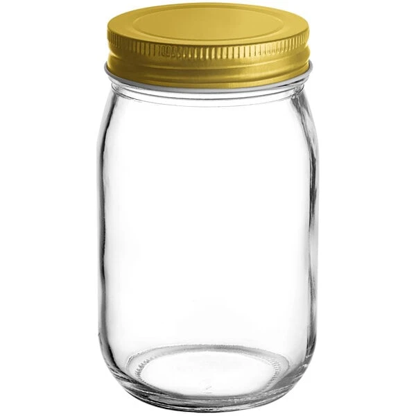 Acopa Rustic Charm 16 Oz. Drinking / Mason Jar With Gold Metal Lid - 12/Case - Image 2
