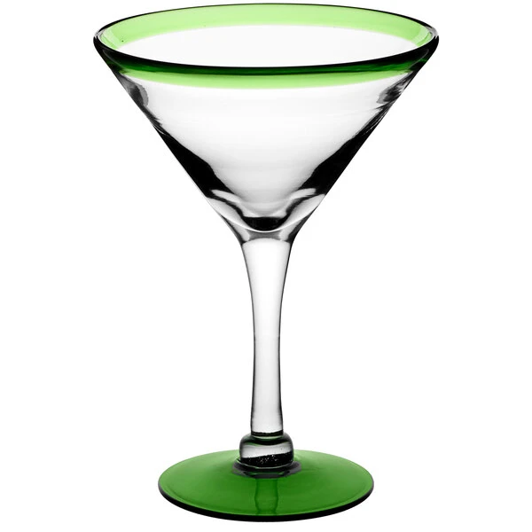 Acopa Tropic 15 Oz. Martini Glass With Green Rim And Base - 12/Case - Image 2