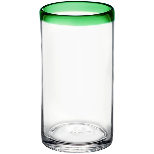 Acopa Tropic 16 Oz. Cooler Glass With Green Rim - 12/Case - Image 2