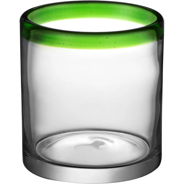 Acopa Tropic 12 Oz. Rocks / Old Fashioned Glass With Green Rim - 12/Case - Image 2