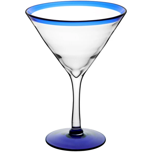 Acopa Tropic 24 Oz. Martini Glass With Blue Rim And Base - 12/Case - Image 2
