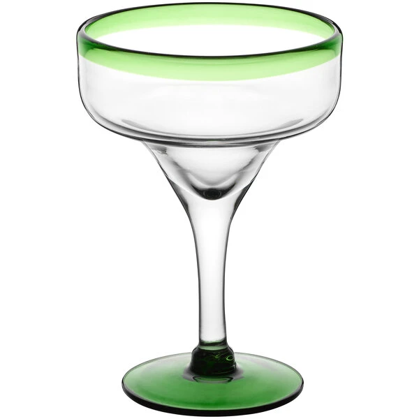 Acopa Tropic 12 Oz. Margarita Glass With Green Rim And Base - 12/Case - Image 2