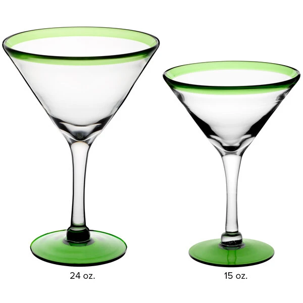 Acopa Tropic 24 Oz. Martini Glass With Green Rim And Base - 12/Case - Image 4