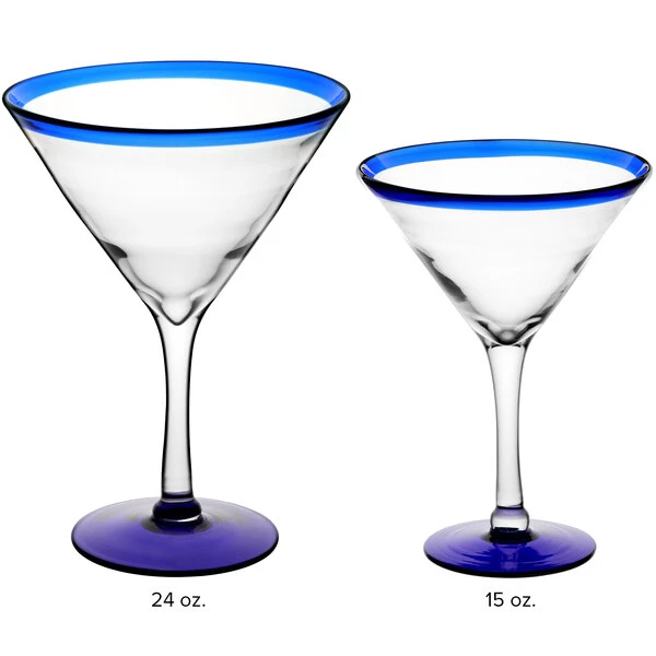 Acopa Tropic 15 Oz. Martini Glass With Blue Rim And Base - 12/Case - Image 5