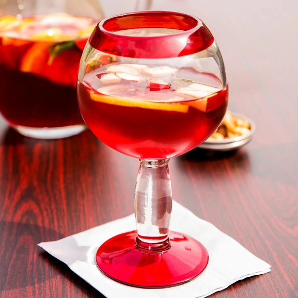 Libbey 92309R Aruba 16 Oz. Customizable Round Cocktail Glass With Red Rim And Base - 12/Case