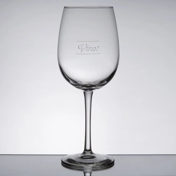 Libbey 7533-1358M Vina 16 Oz. Wine Glass With Etched Pour Lines And "Vino!" Deco Design - 12/Case - Image 2