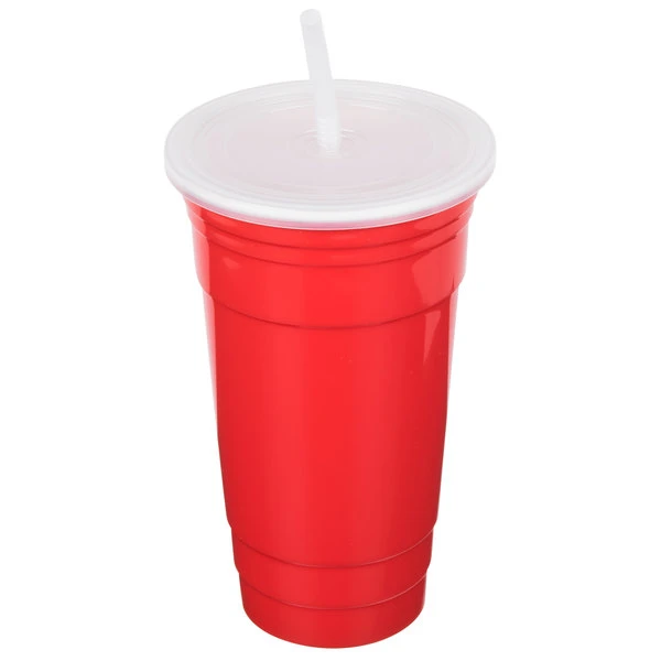 GET Enterprises GET SC-32-SET-R To-Go 32 Oz. Red Customizable Plastic Reusable Tumbler, Lid, And Straw Set - 24/Case - Image 2