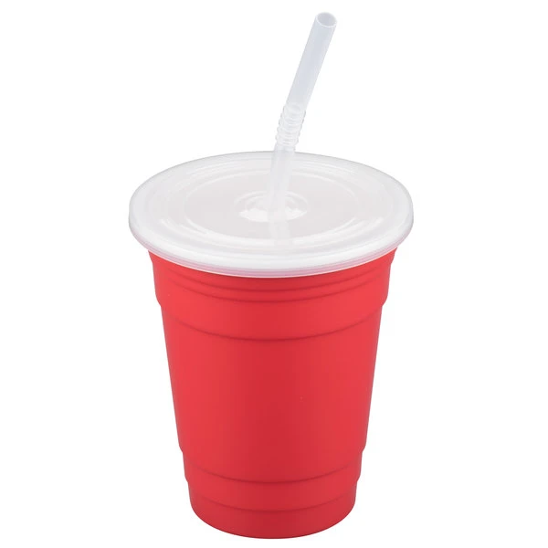 GET Enterprises GET SC-16-SET-R To-Go 16 Oz. Red Customizable Plastic Reusable Tumbler, Lid, And Straw Set - 24/Case - Image 2